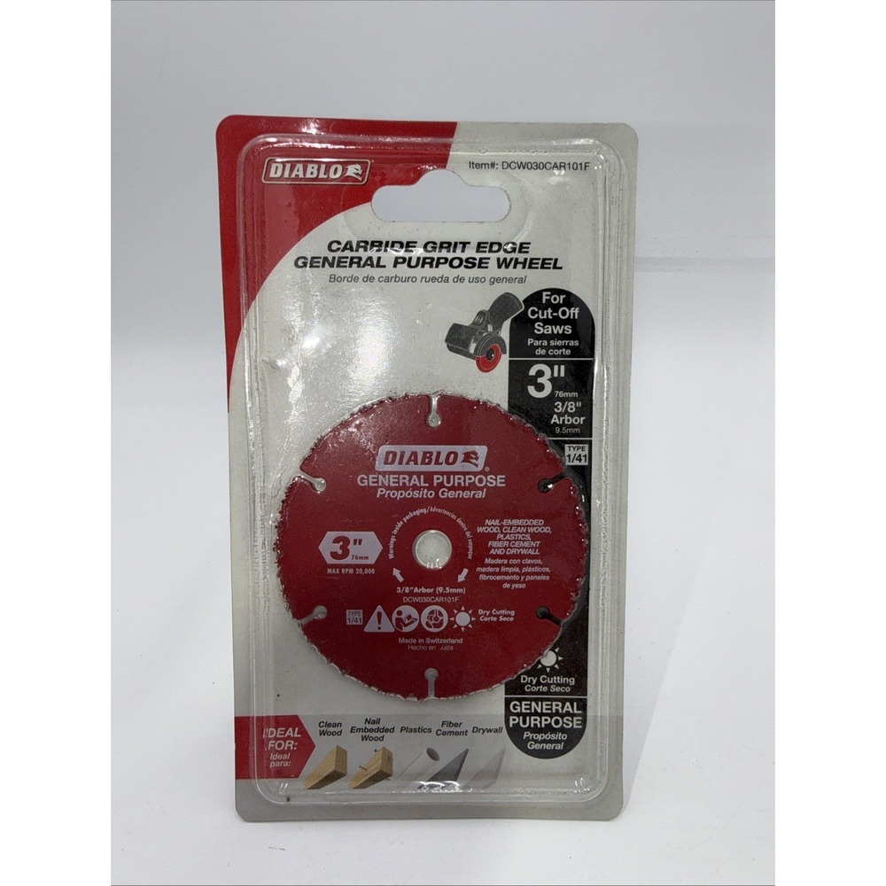 Diablo DCW030CAR101F 3" Carbide‎ Multi-Material Cut-Off Wheel - 3/8" Arbor, New